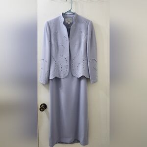 Albert Nipon Lilac Eyelet Embellished Skirt Set, Size 4 Petite.